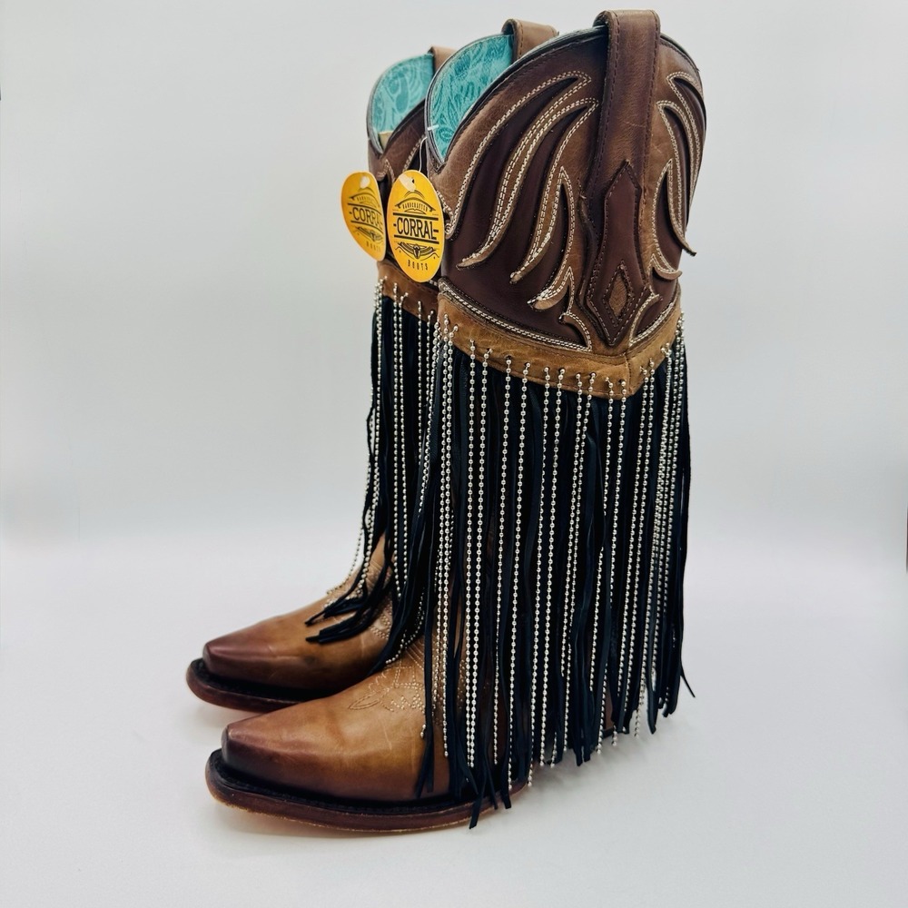 Corral Fringe Western Boots Women's Size 5‎ Black Brown Leather
